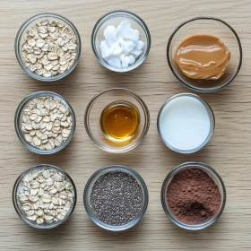 Step-by-step preparation of High Protein Power Balls showing ingredients and initial cooking steps