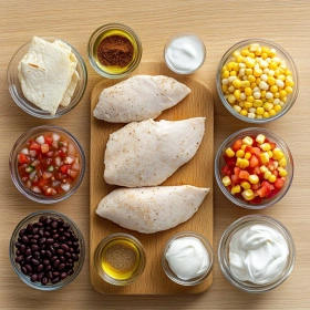 Step-by-step preparation of Smoky Southwest Chicken Wrap showing ingredients and initial cooking steps
