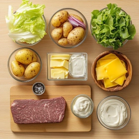 Step-by-step preparation of Loaded Smash Burger Bowl showing ingredients and initial cooking steps