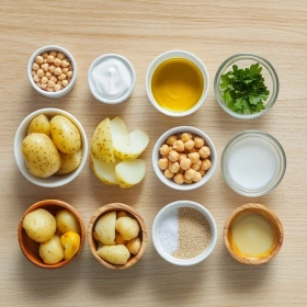 Step-by-step preparation of Creamy Garlic Chickpea Soup showing ingredients and initial cooking steps