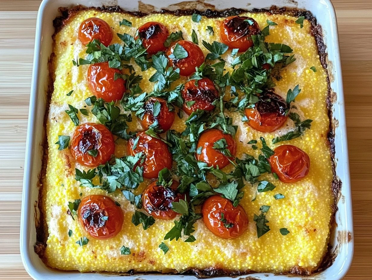 Perfectly cooked Savory Herbed Polenta Bake served and ready to eat - final result