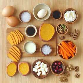 Step-by-step preparation of Layered Sweet Potato Lasagna showing ingredients and initial cooking steps