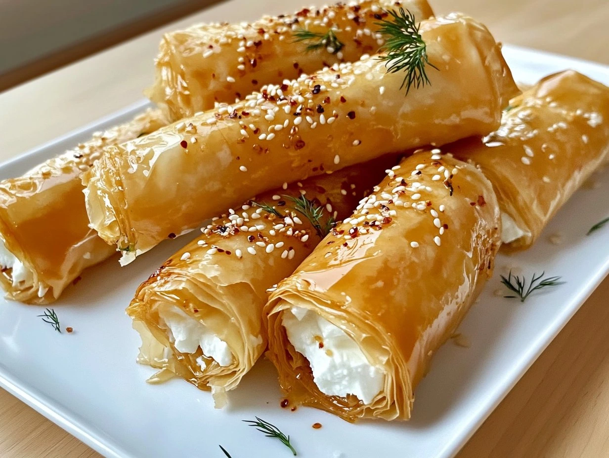 Perfectly cooked Chili Honey Feta Rolls served and ready to eat - final result